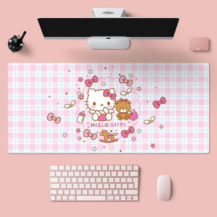 hello-kitty-mouse-pad-แผ่นรองเมาส์สีชมพูน่ารักขนาดใหญ่-แผ่นรองเมาส์การ์ตูนเกม-90x40-80x30-แป้นพิมพ์แล็ปท็อปแผ่นรองโต๊ะกันลื่น