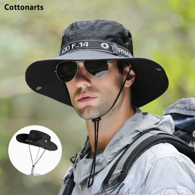 Men Summer UPF50+ Sun Hat Wide Brim Breathable Bucket Hat Outdoor Hiking Fishing Safari Bob Boonie Cap UV Protection Beach Hats