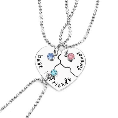 JDY6H 3 Pieces / Set paired Of Best Friends Forever Letter Pendant Commemorative Friendship 3 Color Rhinestone Chain Necklace