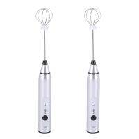 2X Rechargeable Electric Milk Frother With 4 Whisks, Handheld Foam Maker For Coffee, Latte, Cappuccino, Hot Chocolate