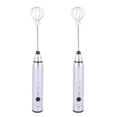 2X Rechargeable Electric Milk Frother With 4 Whisks, Handheld Foam Maker For Coffee, Latte, Cappuccino, Hot Chocolate