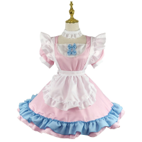 Plus Size Maid Cosplay Costumes Womens Pink Blue Apron Maid Outfits Japanese Animation Show Gothic Lolita Dress Kawaii Clothing