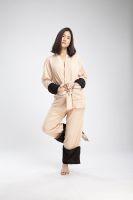 QueenCows ชุดเซ็ตให้นม CARA LONG SLEEVE ROBE PAJAMAS (Beige)