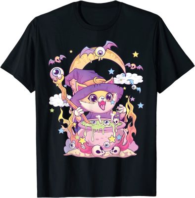 Pastel Goth Wiccan แมวน่ารัก Creepy Witchy Cat และ Skull เสื้อยืดS-5XL