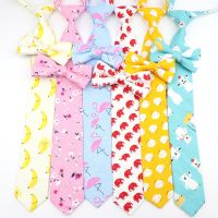 Cotton Cartoon Kids Elastic Necktie Bowtie Set Duck Dog Bear Elephant Boys Girls Lovely Cute Print Tie School Daily Skinny Ties