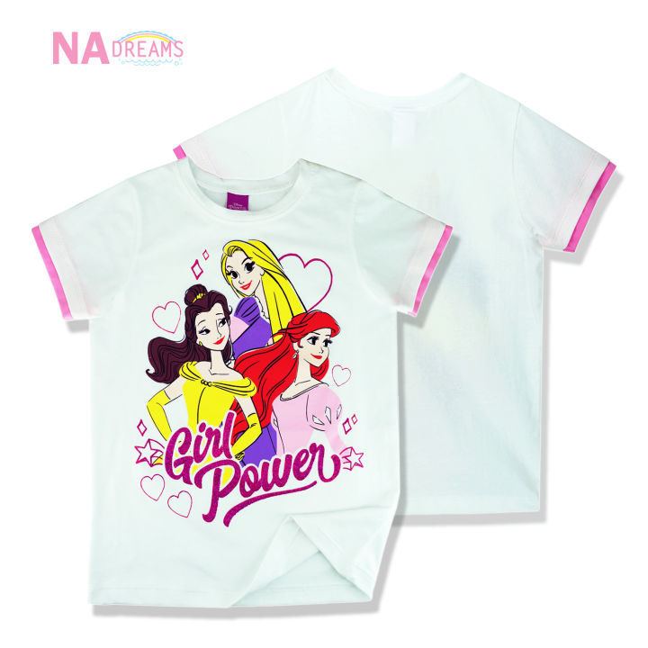 disney-princess-เสื้อยืดคอกลม-ผ้าคอตตอนผสมสแปนเด็กซ์-ลายเจ้าหญิง-จาก-nadreams-เนื้อผ้าดี-นุ่มมาก-สำหรับเด็ก-4-10-ปี