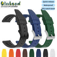 Qinband ยางพาราอเนกประสงค์สายนาฬิกาข้อมือ TPU สายรัดข้อมือซิลิโคนกันน้ำสายอ่อนสำหรับผู้ชายอุปกรณ์เปลี่ยนสายรัดข้อมือ20Mm 22Mm 24Mm 26Mm