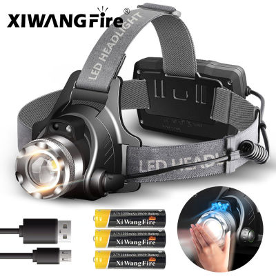 Super Bright Infrared Sensor LED Headlamp with USB Rechargeable T6 Head Lamp,IP65 Waterproof Zoomable Headlight Hiking Camping