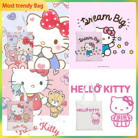 แฟชั่นญี่ปุ่นกระเป๋าทรงสี่เหลี่ยมมีหูหิ้วสะพายไหล่ Hello Kitty สำหรับผู้หญิง2023สไตล์ใหม่พร้อมซิปกระเป๋าทรงสี่เหลี่ยมมีหูหิ้วสะพายไหล่ Tas Jinjing Kanvas กระเป๋าสะพายไหล่การ์ตูนแมวคิตตี้น่ารักสำหรับวัยรุ่นเด็กผู้หญิงกระเป๋ามีที่จับ