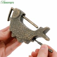 【YF】 bowarepro Chinese Vintage Antique Door Lock Retro Padlock Jewelry Wooden Box for Fish Pattern Old Style 117x56x15MM