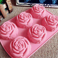 ซิลิโคน 6 หลุมดอกไม้ Rose เค้กไอศกรีมช็อกโกแลตแม่พิมพ์สบู่ 3D Cupcake Bakeware จานเบเกอรี่เค้กมัฟฟินแม่พิมพ์-cijiha