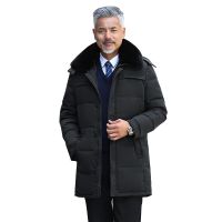 ✐♂❀ winter Down coat middle age men casual warm hooded down coats luxury high quality collar thick long jacket