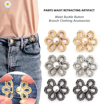 2pcs Women's Brooch Set Tighten Waist Brooches Nail Free Alloy Daisy Pants  Jeans Adjustable Waist Clip Pins Clothing Accessory