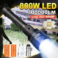 800W LED Super Bright Flashlight Rechargeable High Power LED Torch Aluminum Alloy Zoomable Tactical Flashlight Camping Lantern Rechargeable  Flashligh