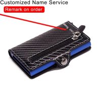 ZZOOI Customized Name Anti-theft Carbon Fiber Wallet Men Credit Card Holder Organizer Zipper Coin Pocket RFID Card Holder &amp;Money Clips