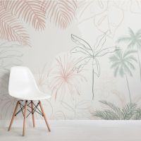 【New】 Bacal Minimalist Pink Amp; Green Inky Leaf Tropical Wallpaper Mural For Bedroom Sofa Background 3d Wall Sticker Palm Trees Removable