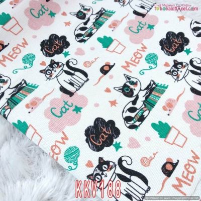 Kkv188 Canvas Material Bag Material Pouch Cushion Cover Black Green Cat Motif Size 50cmxwidth Cloth