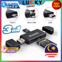 การ์ดรีดเดอร์ Usb หน่วยความจำแบบ3-In-1ชนิด C + ไมโคร Usb + Usb 2.0 Otg ใช้ได้กับแอนดรอยด์