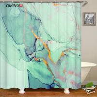 Bathroom Waterproof Shower Curtain 3D Green Watercolor Creative Marble Pattern Curtain Home Decor Curtain With Hook