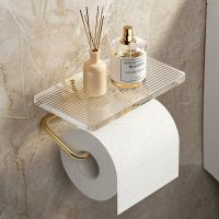 Aluminum Alloy Toilet Paper Holder Acrylic Tray Bathroom Accessories Kitchen Wall Hanging Punch-Free Toilet Paper Roll Holder Toilet Roll Holders