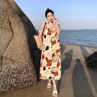 Bohemia seaside holiday dress sense of summer beach dress female senior Thai printed skirt with shoulder-straps dress