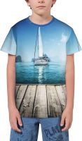 Yacht Deck Scene Youth Short Sleeve T-Shirt 3D Graphic Tee Tops Shirts for Boys Teens