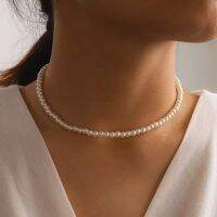 Imitated Pearl Choker for Women Irregular Imitation Pearl Gold Color Chain Choker Necklaces for Ladies Boho Neck Jewelry Collar