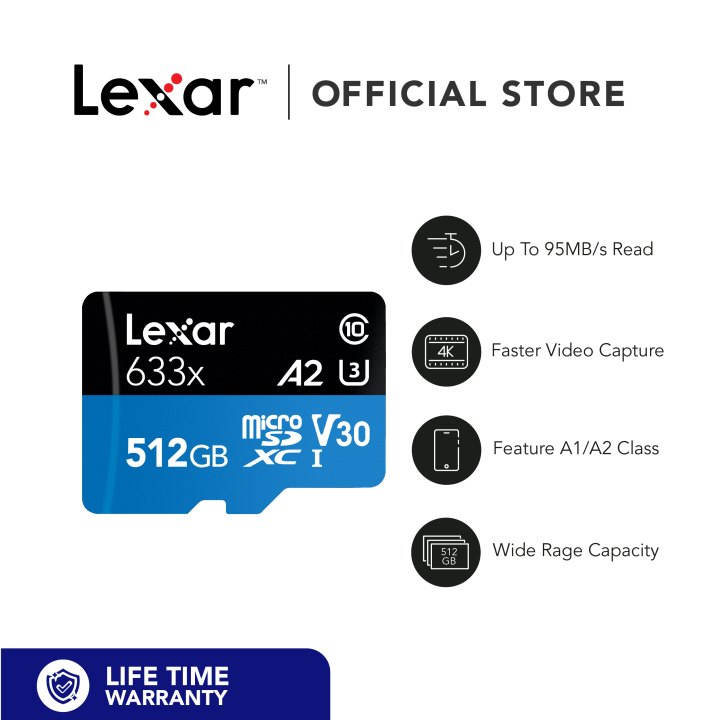 Lexar 512GB High Performance 633x microSDHC/microSDXC UHS-I (No Adapter) RW  up to 95/45 MB/s Memory Card Lazada