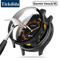 กระจกเทมเปอร์ + เคสสำหรับ Garmin Venu 3 3S กรอบปกป้องหน้าจอกรอบกันชนสำหรับ Garmin Venu 3S