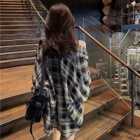 Plaid shirt female 2023 summer thin section in students loose han edition chiffon blouse bask long shirt coat