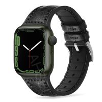 [HOT JUXLLKBKOW 514] สำหรับ Apple Watch 7 Band 45มม. 44มม. 42มม. 41มม. 40มม. 38มม. Sweatproof ของแท้หนังและยาง Hybrid สำหรับ IWatch SE 6 5 4 3