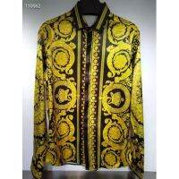 Versace เสื้อเชิ้ตผ้าฝ้ายแขนยาวพิมพ์ลายเสื้อเข้ารูปแฟชั่นผู้ชายไซส์ M-3Xl