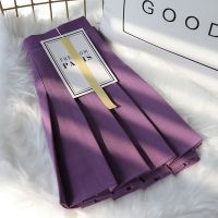 ♂✶ Purple pleated skirt autumn and winter short high waist a-line thin preppy skirt womens suit fabric half-length culottes