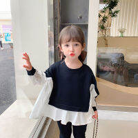 MILANCEL 2022 New Girls Clothing Korean Stitching Fungus Side Hem Sweater Childrens Bat Sleeve Blouse