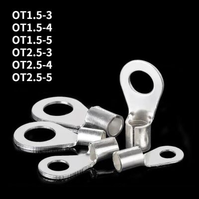 100PCS Cable Wire Connector Crimp OT 1.5-3/2.5-5 Non-Insulated Ring O-Type Tin-Plated Brass Terminals Assortment Cold Pressed Electrical Connectors