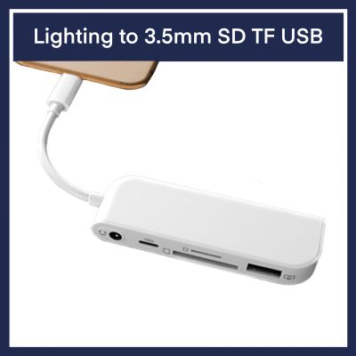 3.5mm Adapter OTG IP to USB / SD / TF Card Reader 5 in 1 SDCard สำหรับ Iphone photo USB-C Type-c MicroSD Micro