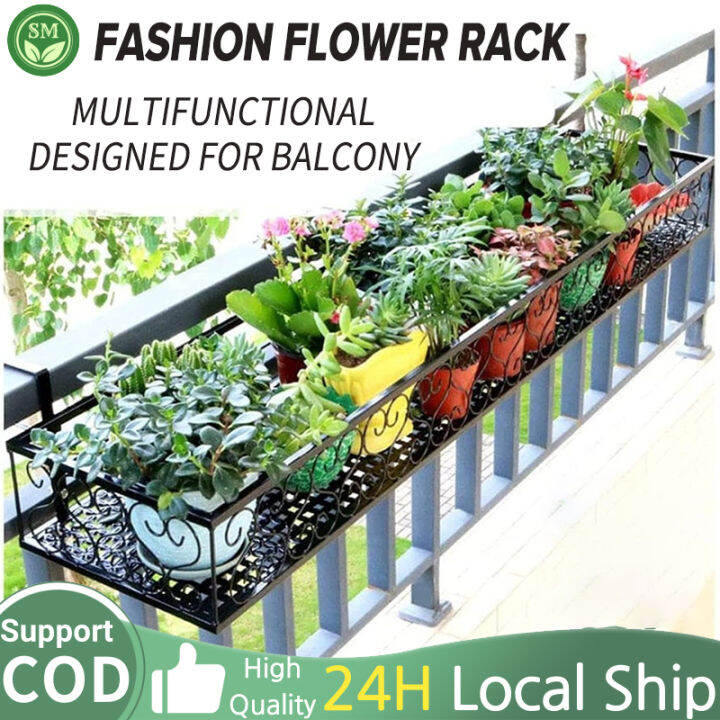 80cm Hanging Plant Flower Pot Stand Rack Deck Rail Flowerpot Railing Shelf Balcony Rail Planter 8257