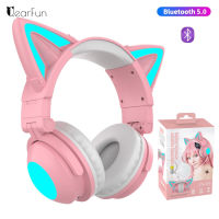 Cute Wireless Headphones Bluetooth RGB Girls Kid Gift Headset Stereo with Microphone Music Control light Cat Ear Gaming Earphone