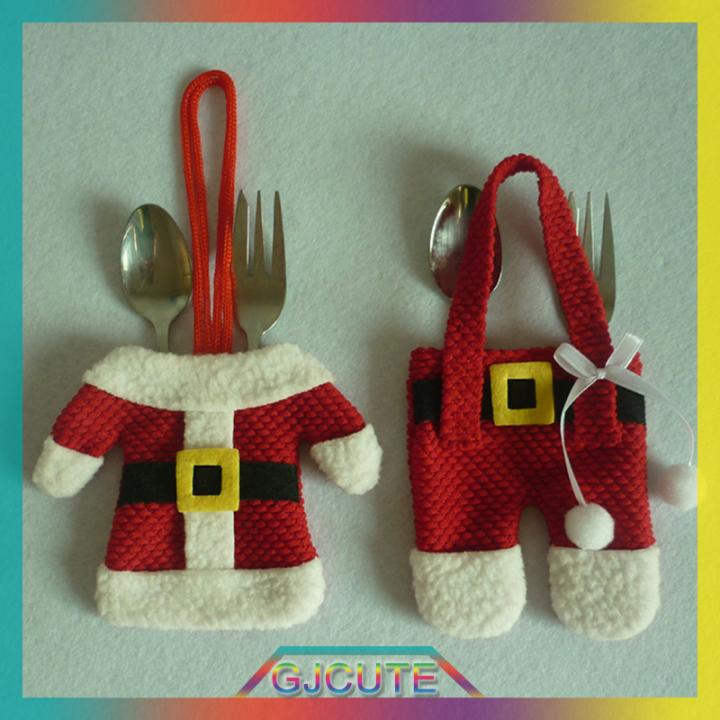 gjcute-6x-santa-suit-ผู้ถือช้อนส้อมคริสต์มาสบนโต๊ะอาหารเครื่องเงินกระเป๋าตกแต่ง