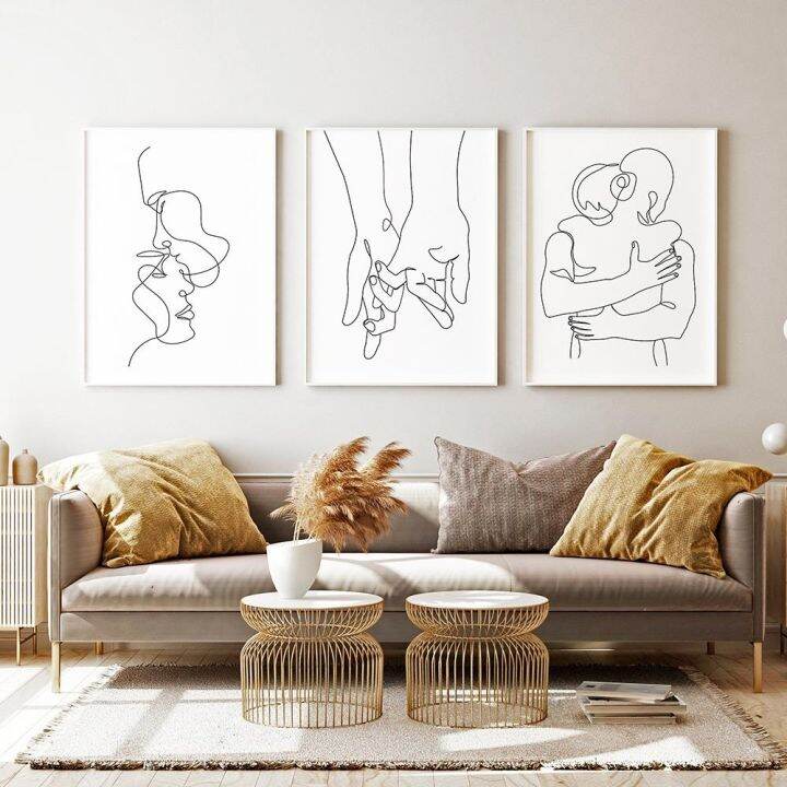 วาดเส้นคู่-hand-love-kiss-wall-art-ภาพวาดผ้าใบ-nordic-โปสเตอร์และพิมพ์-minimalist-ภาพผนังสำหรับห้องนั่งเล่น