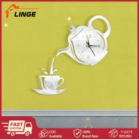 Linge【สต๊อก】นาฬิกากาน้ำชาสุดสร้างสรรค์นาฬิกาตกแต่งบ้านนาฬิกาตกแต่งรูปลอกติดผนังกระจกอะคริลิค DIY นาฬิกาไร้เสียงห้องรับแขกห้องนอน