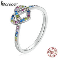 Bamoer 925 Sterling Silver Infinite Rainbow Zirconium Love Women Ring Size 6 7 8 Simple Eternity Ring Fine Jewelry Wedding Gift