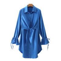 KPYTOMOA Women 2021 Fashion With Bow Tied Soft Touch Mini Shirt Dress Vintage Long Sleeve Button-up Female Dresses Vestidos