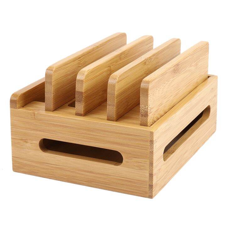 Bracket Bamboo Wood Multi-Device Charging Station Organizer Office Flat ...