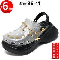 Women Summer Platform Sandals Slippers Thick-Soled Increased Non-Slip High-Heeled Holes Beach Shoes Insole 6Cm