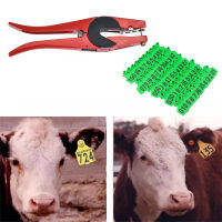 คีมเจาะติดป้ายเบอร์หูโค แพะ สุกร 001-100 Number Animal Livestock Ear Tag Cattle Cow Pig Label + Applicator Plier คีมติดป้ายเบอร์หูสัตว์ คีมเจาะป้ายหู