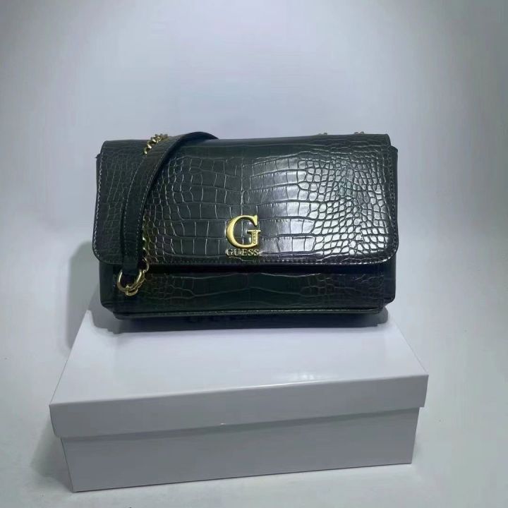 guess-new-print-splicing-chain-crocodile-pattern-cover-bag-square-bag-one-shoulder-messenger-bag