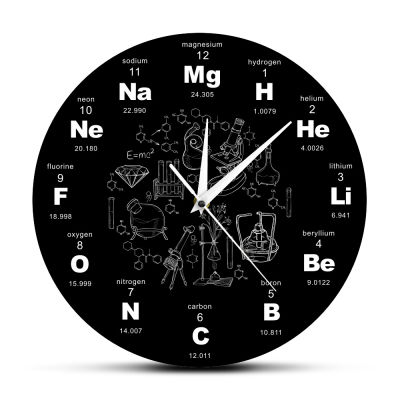 Modern Design Chemical Elements Periodic Acrylic Wall Clock Science Chemical Symbols Clock Watch Gift For Chemistry Teacher