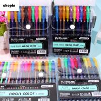 CHEPIN นักเรียน สี12pcs ปากกามาร์กเกอร์แฟลช DIY ปากกาเน้นข้อความ สำนักงาน สมุดอัลบั้ม ปากกาวาดภาพสี ชุดปากกาเจล Glitter ปากกาลงนามสี เครื่องหมายปลายละเอียด