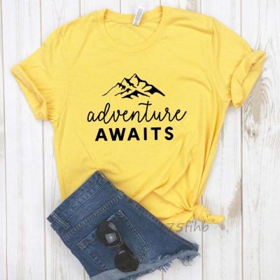 Adventure Awaits Mountain Women Tshirt No Fade Premium T Shirt For Lady Girl Woman T-Shirts Graphic Top Tee Customize Ins
